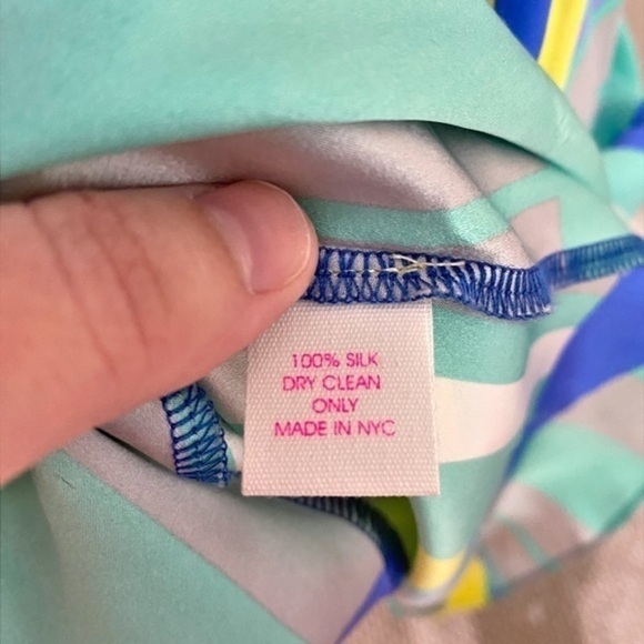 Alice‎ & Trixie Gray, Green, & Blue Striped Mini 100 % Silk Strapless Dress - Picture 4 of 8